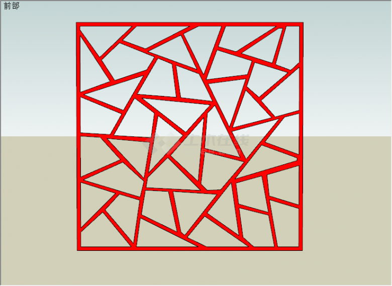 中式元素红色正方形镂空构件su模型-图一