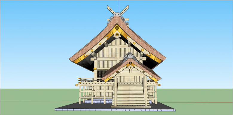 日本木制斜坡顶寺庙su模型-图一