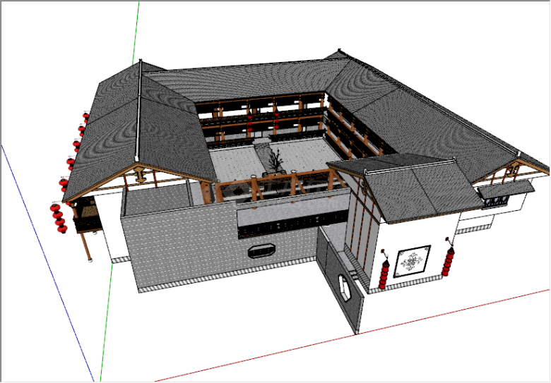 中式四合院优雅别致宜居客栈su模型-图一