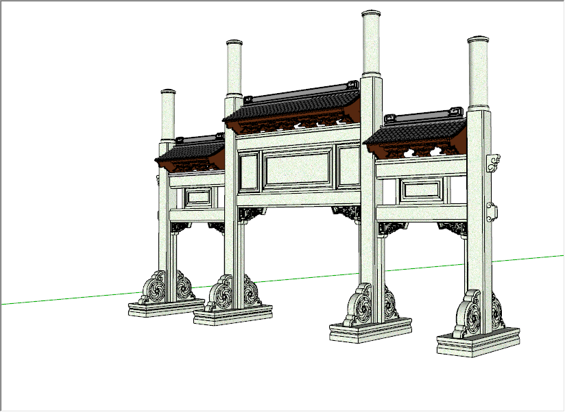 中式经典马头墙白色石雕牌坊su模型-图二