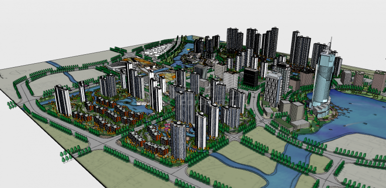 总图规划城市全景su模型-图二