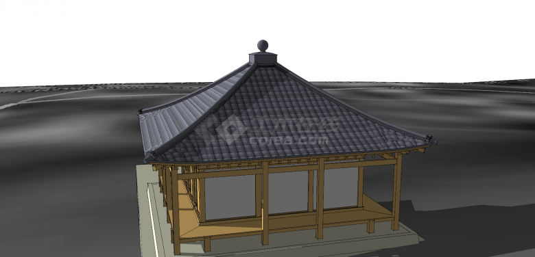 日本寺庙及古建筑灰色顶su模型-图二