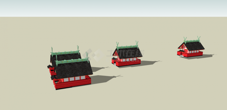 日本寺庙及古建筑黑色顶su模型-图二