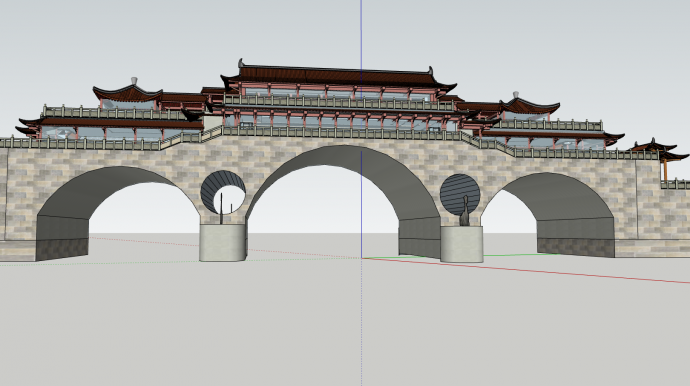中式安顺廊桥古建筑su模型_图1