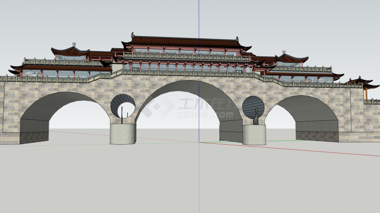 中式安顺廊桥古建筑su模型-图一