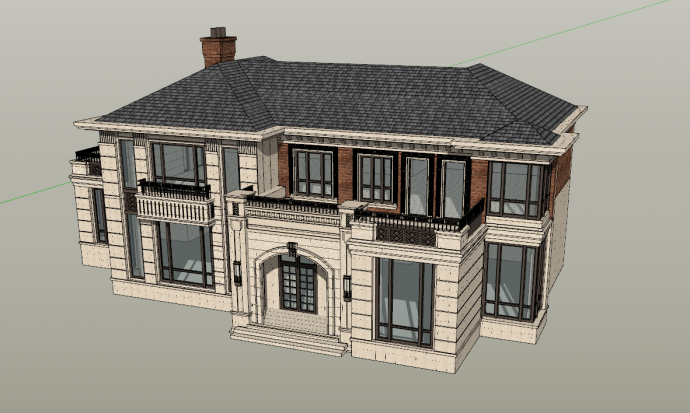 双层带有大露天阳台和大窗户的别墅su模型_图1