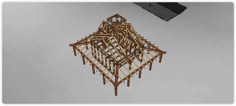 木方搭建屋顶内部结构su模型-图二