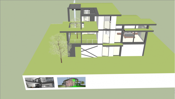 绿色屋顶白色玻璃别墅su模型_图1