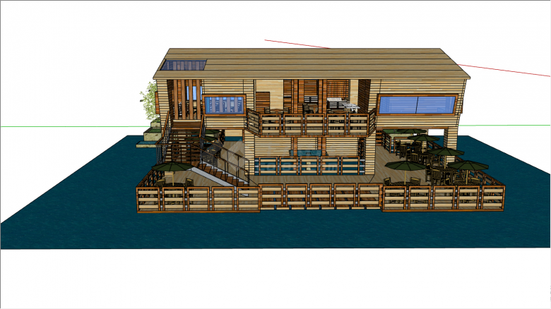 新中式木质海滨别墅su模型-图二