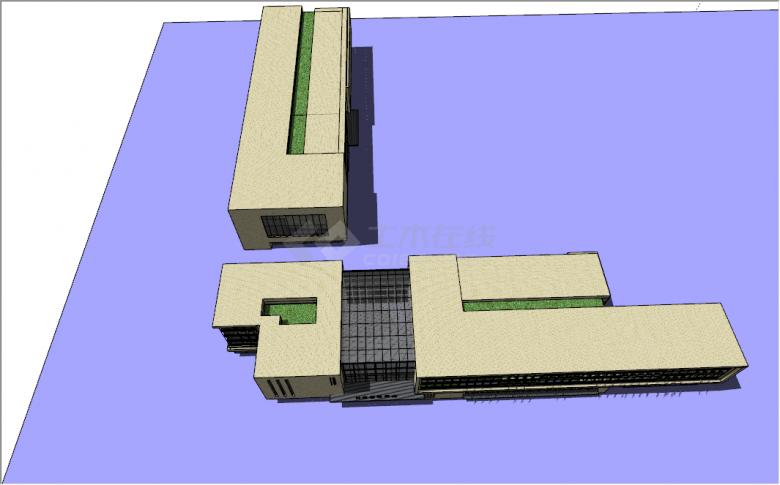 现代产业园工厂办公楼建筑su模型-图二