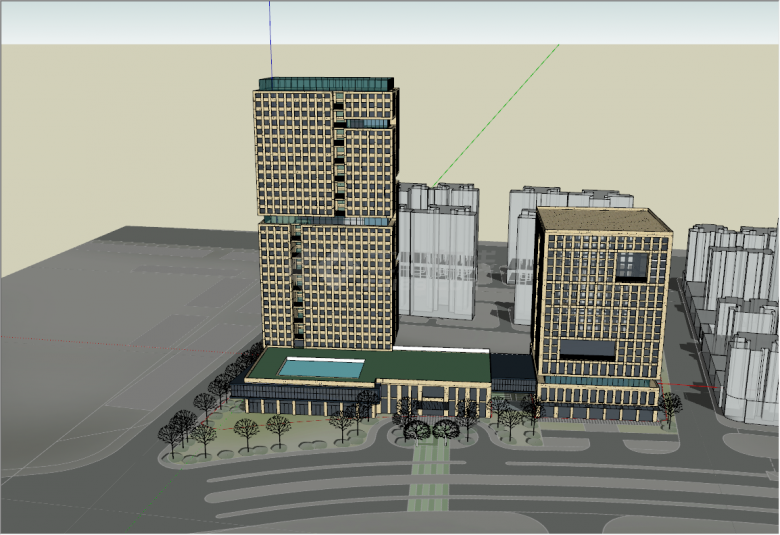 现代风格办公楼总部建筑su模型-图一