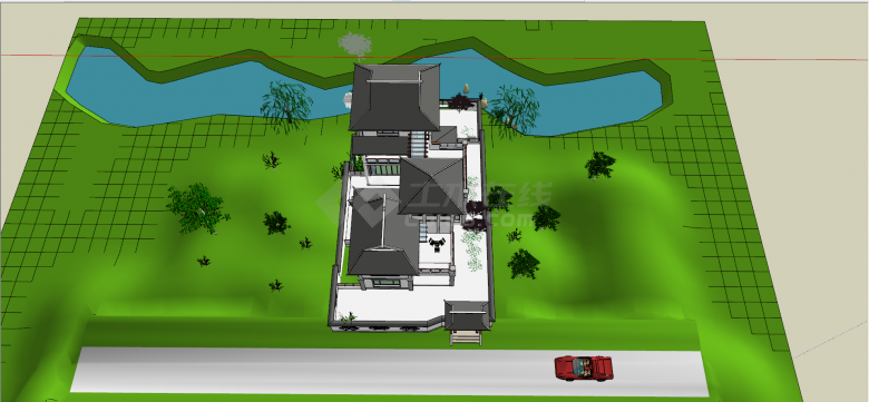 新中式风格西湖别墅su模型-图二