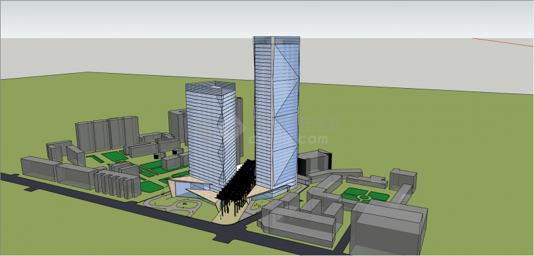 创意式高层商业建筑su模型-图一