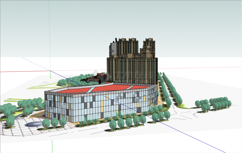 创意现代风格商业广场及高层住宅su模型-图一