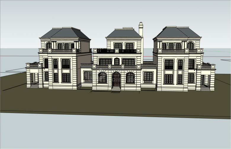 精美慈溪新古典联排别墅su模型-图一