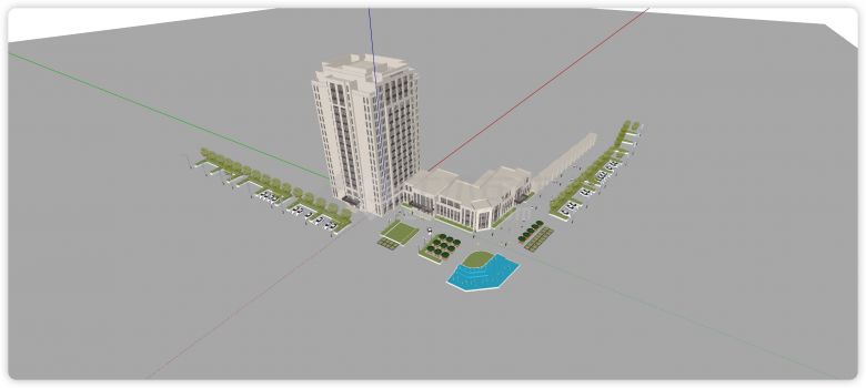 米灰色方形建筑住宅区项目su模型-图一