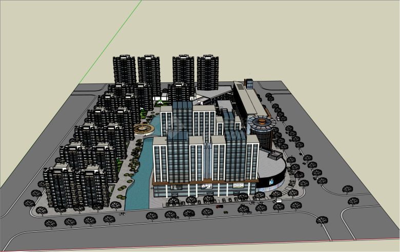 大规模现代风格低层住宅及商业街su模型-图二