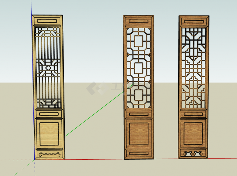 两个颜色的中式造型门su模型-图二
