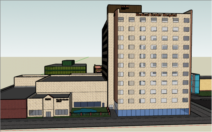 现代都市中心医院建筑su模型_图1
