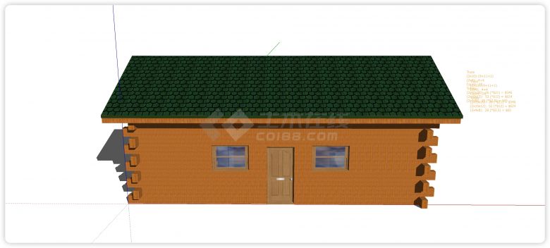 绿色鱼鳞瓦双坡屋顶木屋su模型-图二