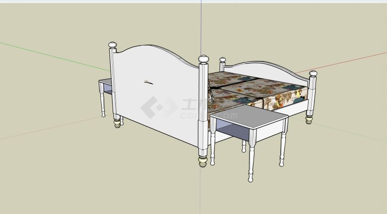 带两个床头柜的白色双人床su模型-图二