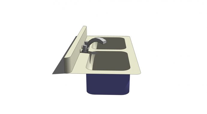 长形双槽带挡水板洗菜池su模型_图1