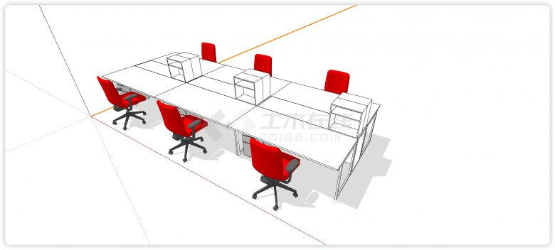 桌面置物柜六人办公桌su模型-图二