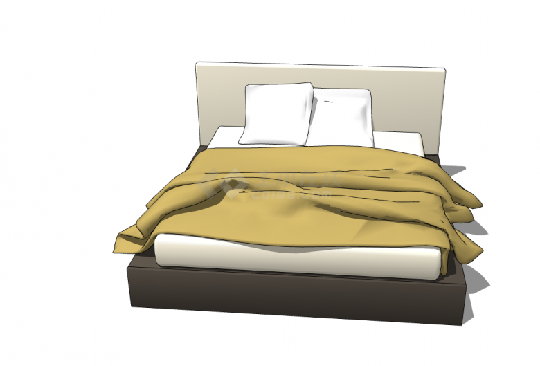白色棕色拼接的现代床su模型-图二