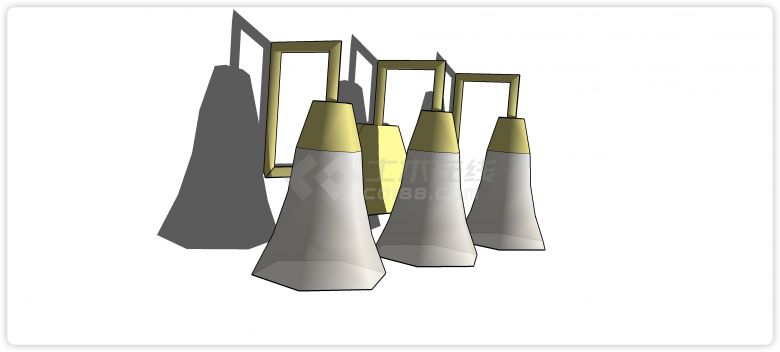 三盏喇叭花造型壁灯su模型-图二