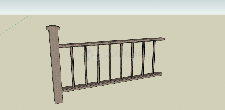 扶手和阳台栏杆棕色su模型-图二