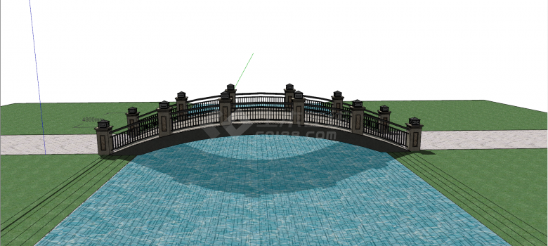 木栏杆拱式石质景观桥su模型-图二