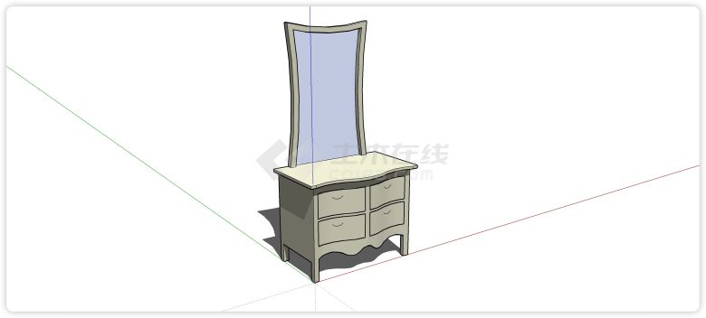 四抽屉波浪形做面大镜子化妆台柜子su模型-图一