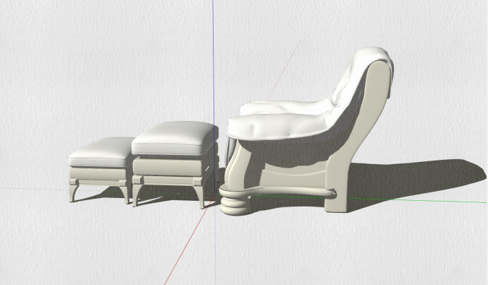 白色皮质带脚凳沙发su模型_图1