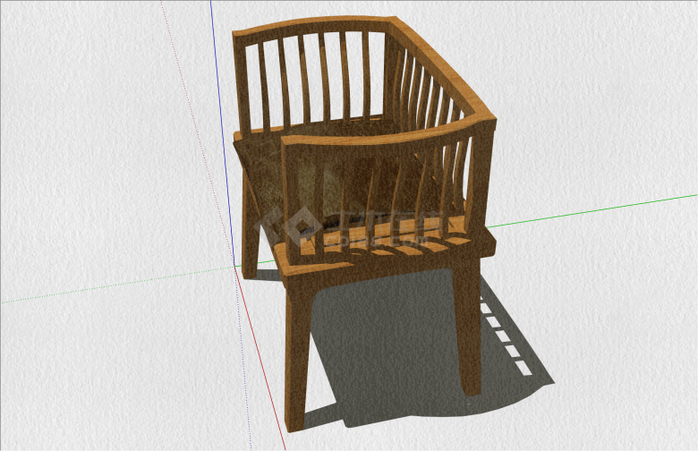 木质矮靠背中式单人桌椅su模型-图二