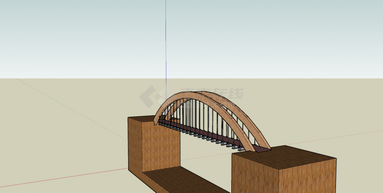 木制小桥半圆镂空外观su模型-图一