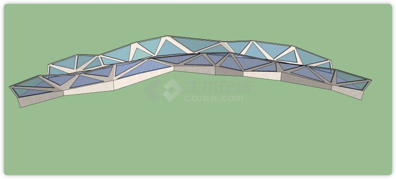 三角形拼接钢架结构围栏观景桥su模型-图二