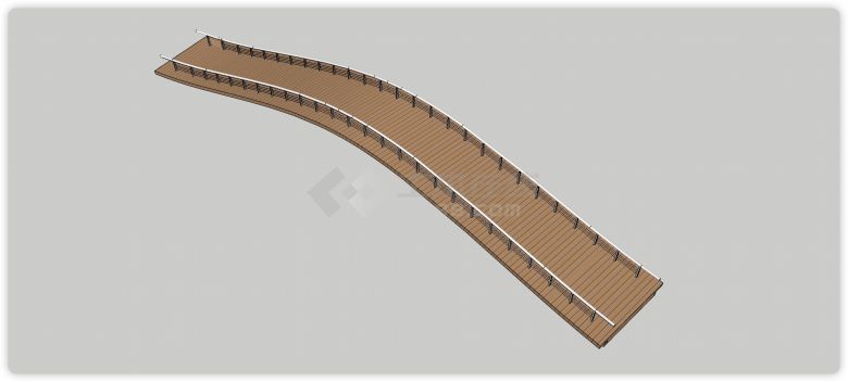 圆柱形扶手钢丝围栏木板桥面观景桥su模型-图一