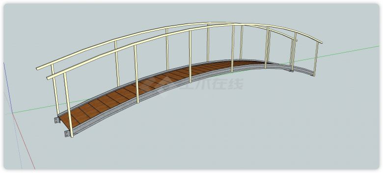 铁方管围栏木板面桥面拱桥su模型-图一