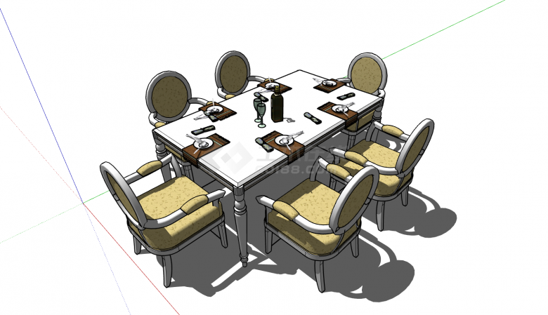欧式豪华餐厅桌椅su模型-图二