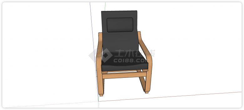 木框架黑色靠垫带枕垫凳子su模型-图二