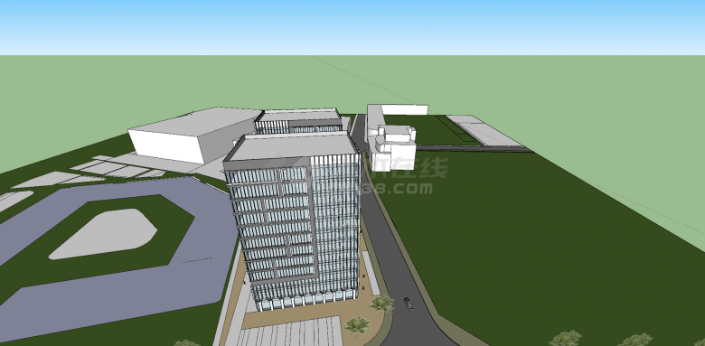 办公楼灰色外观高楼su模型-图二