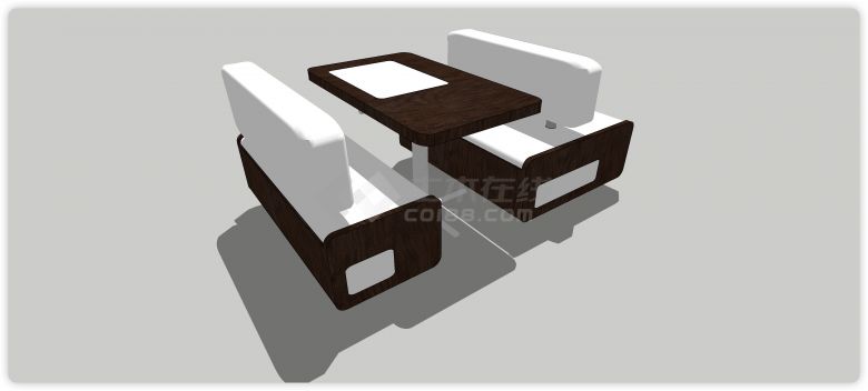 胡桃木结构白色软靠背卡座沙发su模型-图二