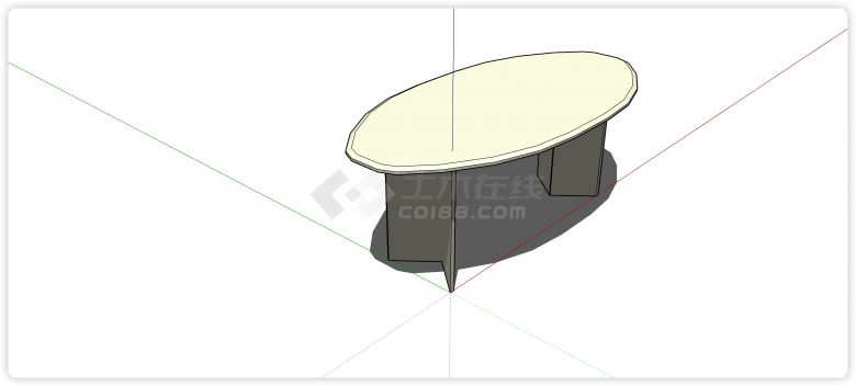 V字形桌脚椭圆形桌面餐桌su模型-图二