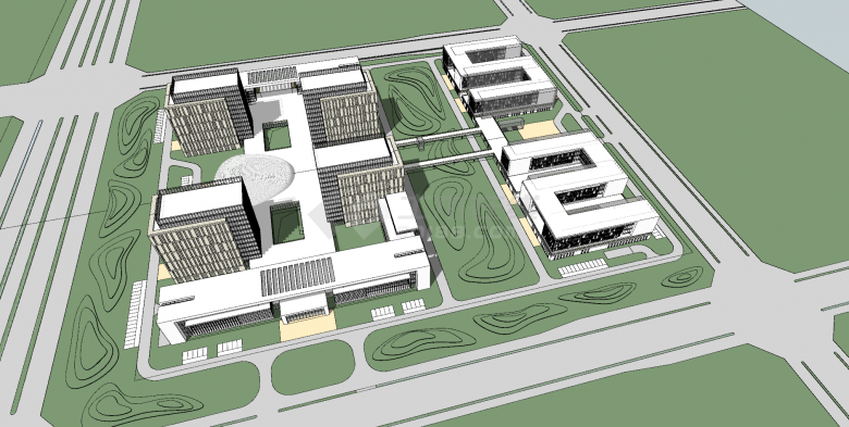 办公楼产业园黑白建筑su模型-图二