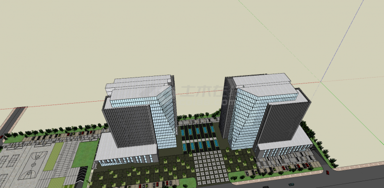 办公楼南区方案二灰色外观su模型-图二