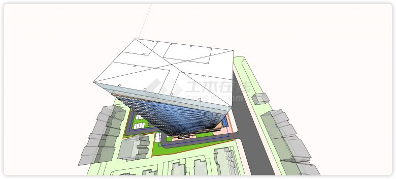 旋转扭曲块面造型玻璃主体办公楼su模型-图二