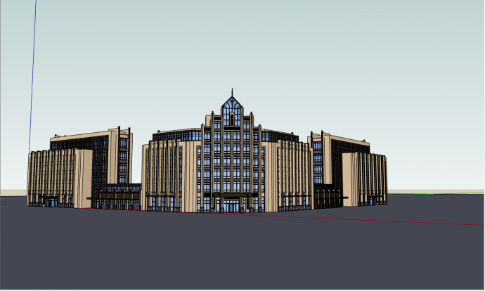 3幢多层建筑按弧形进行排列现代装修风格设计的办公楼su模型_图1