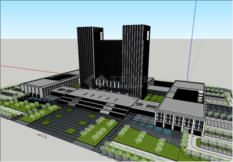现代风格白色大型办公楼su模型-图二