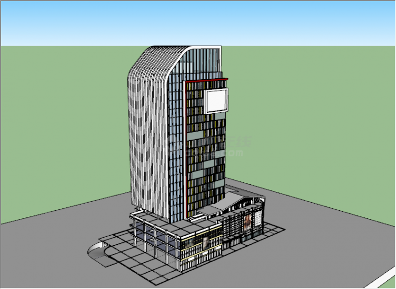 现代白色简约高层商厦办公楼su模型-图二