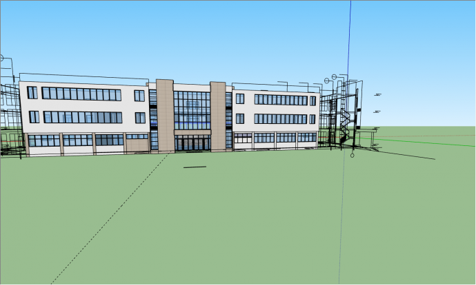 3层矩形建筑形状规整的办公楼su模型_图1